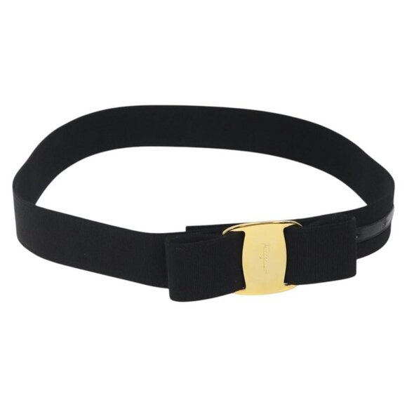 Salvatore Ferragamo Vala Belt Canvas 37.4"" Black Auth - Picture 4 of 15